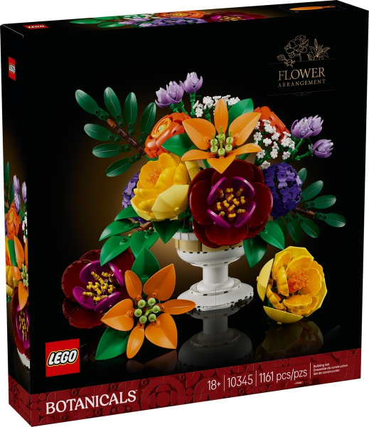 LEGO Botanicals flower arrangement set packaging with colorful flowers and LEGO logo.