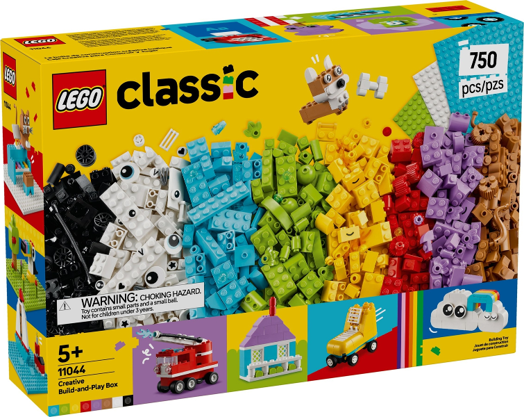 LEGO Classic building block set packaging with colorful bricks and toy figures.