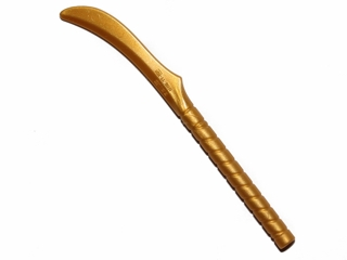 Display of LEGO part no. 11156 which is a Pearl Gold Minifigure, Weapon Sword, Elven Warrior Blade with Long Hilt 