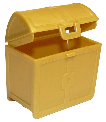 Display of LEGO part no. 11249 which is a Pearl Gold Duplo Treasure Chest Opening 2 x 3 1/2 x 3 with Detailed Lid Ends 