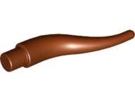 Display of LEGO part no. 13564 which is a Reddish Brown Cattle Horn, Long 