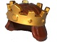 Display of LEGO part no. 18835pb01 which is a Reddish Brown Minifigure, Hair Mid-Length, Straight with Gold Crown Pattern 