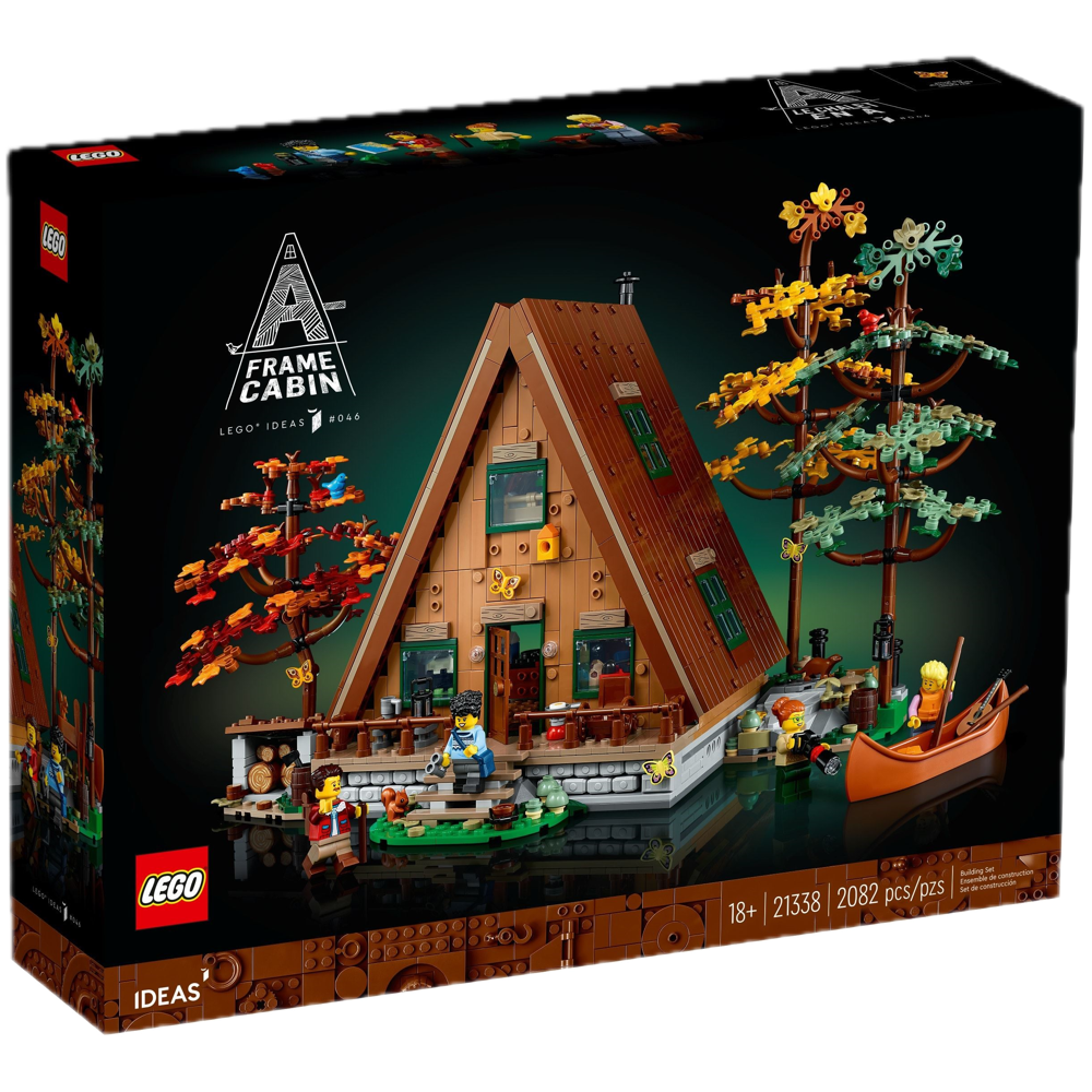 Box art for LEGO Ideas A-Frame Cabin 21338
