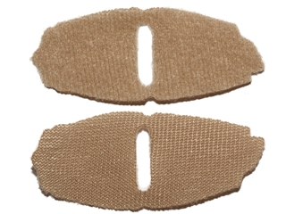 Display of LEGO part no. 21625 which is a Dark Tan Minifigure Poncho Cloth with Rounded Edges, Asymmetric 