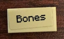 Display of LEGO part no. 3069pb0739 which is a Tan Tile 1 x 2 with 'Bones' Pattern (Sticker), Set 21144 