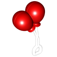 Display of LEGO part no. 31432c01 which is a Red Duplo Utensil Balloons with Frosted Trans-Clear Handle 