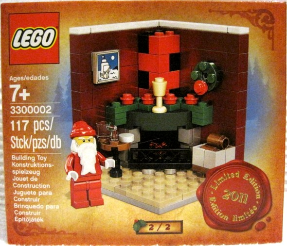 LEGO set packaging with Santa Claus figure and fireplace model
