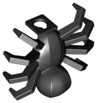 Display of LEGO part no. 35691 which is a Black Minifigure Costume Spider with Neck Ring 