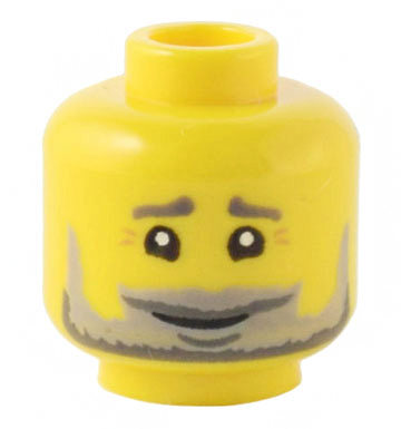 Yellow LEGO Part 3626cpb3142 Minifigure, Head Dark Bluish Gray Eyebrows, Light Bluish Gray and Dark Bluish Gray Full Beard, Laugh Lines, and White Pupils Pattern - Hollow Stud