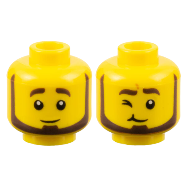 LEGO Part 3626cpb3196 Minifigure, Head Dual Sided Dark Brown Eyebrows and Beard, Neutral / Wink Right Pattern - Hollow Stud
