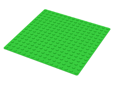 Display of LEGO part no. 3867 which is a Bright Green Baseplate 16 x 16 