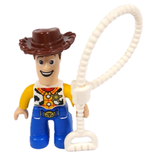 Display of LEGO Minifigure 47394pb275 Duplo Figure Lego Ville, Male, Woody with Open Mouth Pattern with lasso