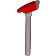 Display of LEGO part no. 39802pb01 which is a Flat Silver Minifigure, Utensil Axe, Pick End with Molded Red Head Pattern 