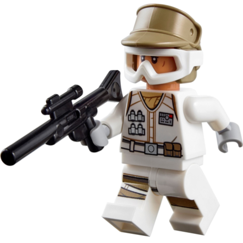 Display of LEGO Star Wars Hoth Rebel Trooper White Uniform, Dark Tan Helmet, Female with blaster