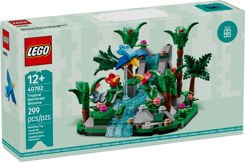 LEGO Tropical Rainforest Diorama set packaging with LEGO logo and product details.