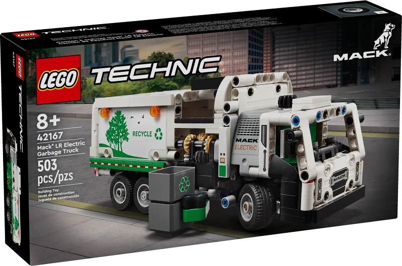 Box art for LEGO Technic Mack LR Electric Garbage Truck 42167