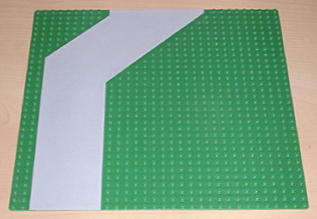 Display of LEGO part no. 4478p01 which is a Green Baseplate, Road 32 x 32 with Light Gray Driveway Angled Pattern 