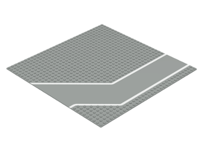 Display of LEGO part no. 4478px1 which is a Light Gray Baseplate, Road 32 x 32 with Driveway and White Stripes Pattern 