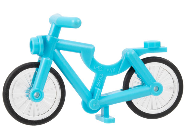 Display of LEGO part no. 4719c02 which is a Medium Azure Bicycle with Trans-Clear Wheels with Molded Black Hard Rubber Tires (4719 / 92851pb01) 