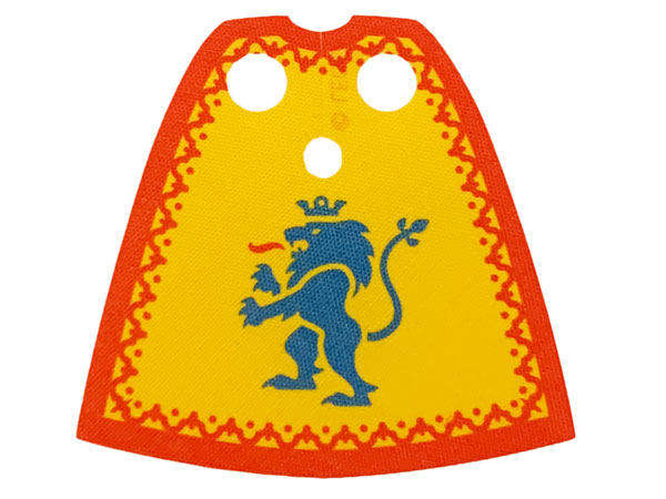 Display of LEGO Minifigure Cape Cloth, Standard - Starched Fabric - 3.9cm Height with Red Border and Blue Lion Pattern