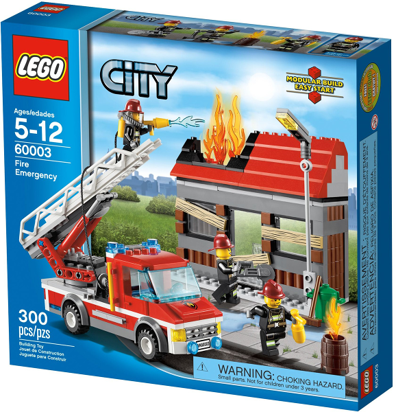 LEGO City Fire Emergency set packaging with fire truck and building on a blue background
