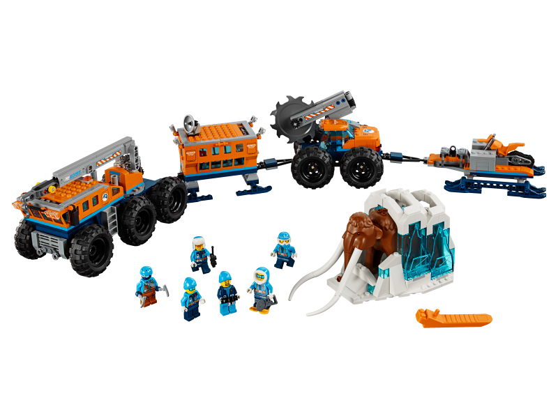 LEGO Arctic Exploration Set with vehicles, figures, and ice cave on a white background
