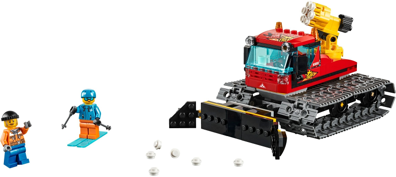 LEGO snow removal vehicle set with two minifigures on a white background