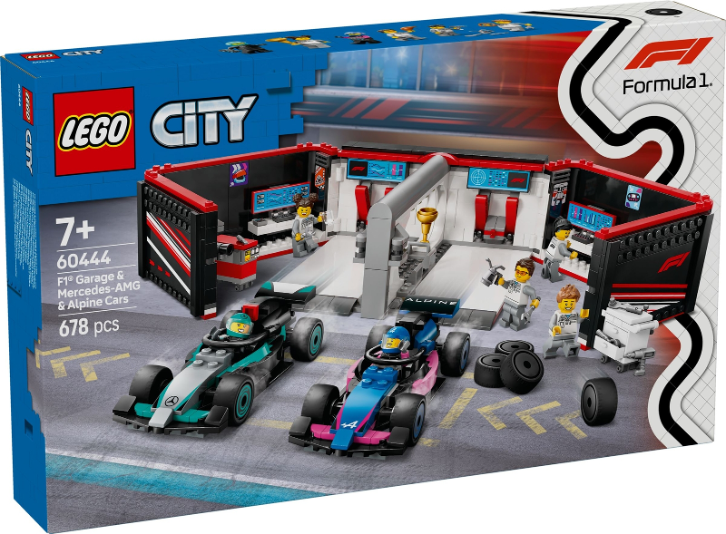 Box art for LEGO City F1 Garage & Mercedes-AMG & Alpine Cars 60444