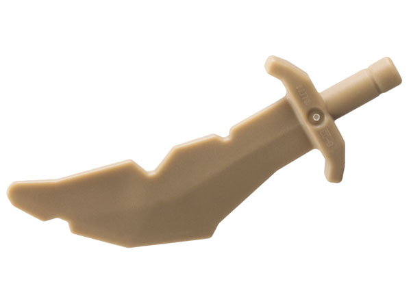 Display of LEGO part no. 60752 which is a Dark Tan Minifigure, Weapon Sword, Scimitar with Nicks 