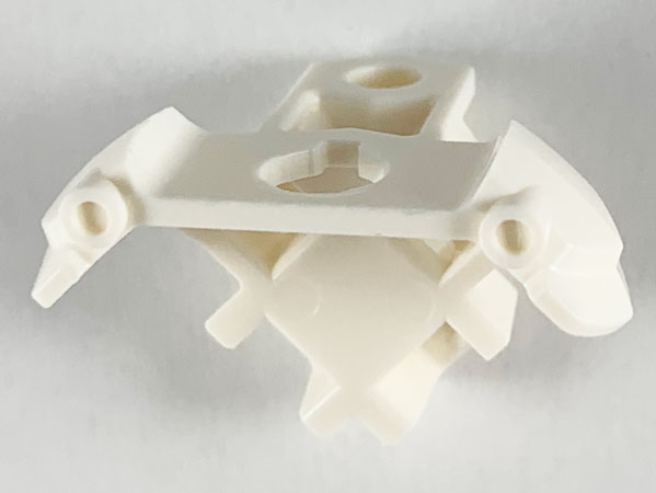 Display of LEGO part no. 65183 which is a White Minifigure Armor Shoulder Pads with Scabbard for 2 Katanas and Bar Hole 