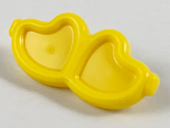 Display of LEGO part no. 65468f which is a Yellow Minifigure, Utensil Trolls Glasses, Angled Hearts with Pin 