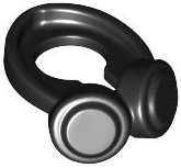 Display of LEGO part no. 66913 which is a Black Minifigure Headphones Around Neck 