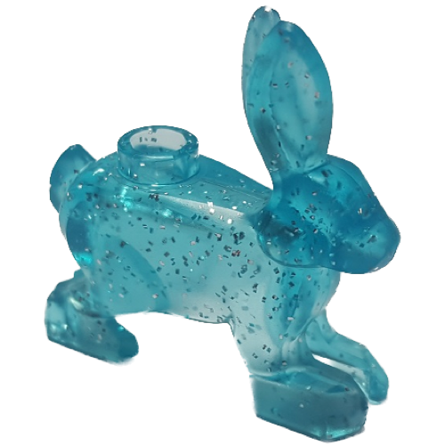 Display of LEGO part no. 67900 which is a Glitter Trans-Light Blue Hare, Standing