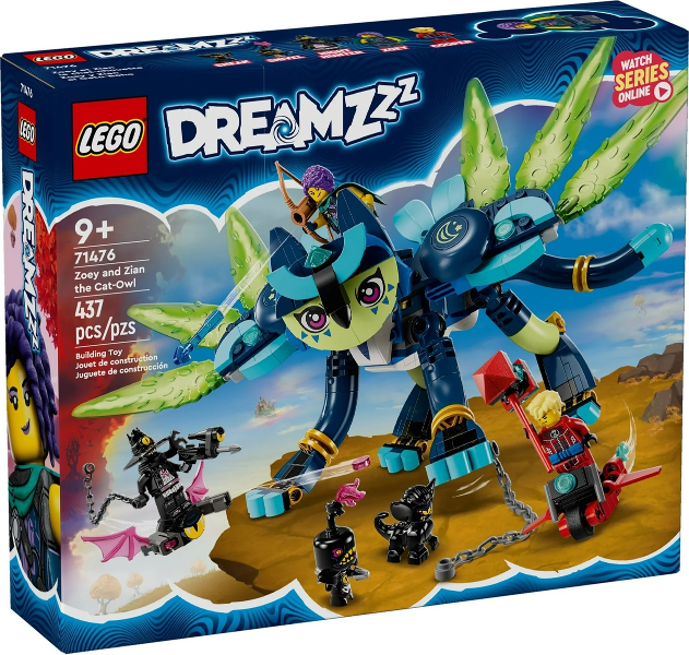 Box art for LEGO DREAMZzz Zoey and Zian the Cat-Owl 71476