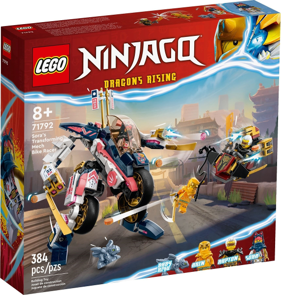 Box art for LEGO NINJAGO Sora's Transforming Mech Bike Racer 71792