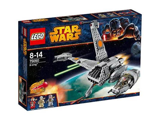 LEGO Star Wars set packaging with spaceship illustration on a white background
