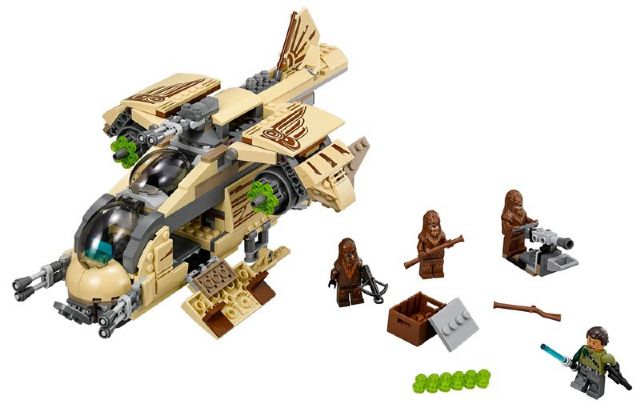 LEGO set with desert vehicle and figures on a white background