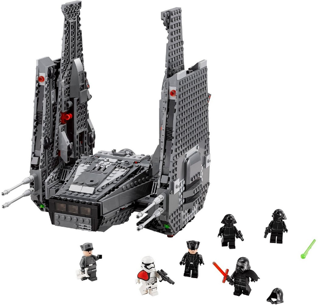 LEGO Star Wars set with spaceship model and figures on a white background