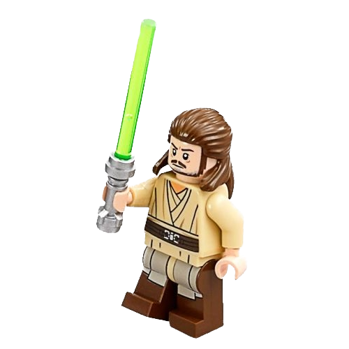 This LEGO minifigure is called, Qui-Gon Jinn, without Cape *Includes lightsaber. It's minifig ID is sw0810.