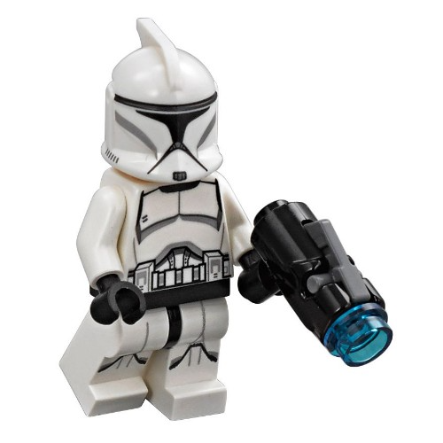 This LEGO minifigure is called, Clone Trooper (Phase 1), Printed Legs, Scowl with blaster from 75206. It's minifig ID is sw0910