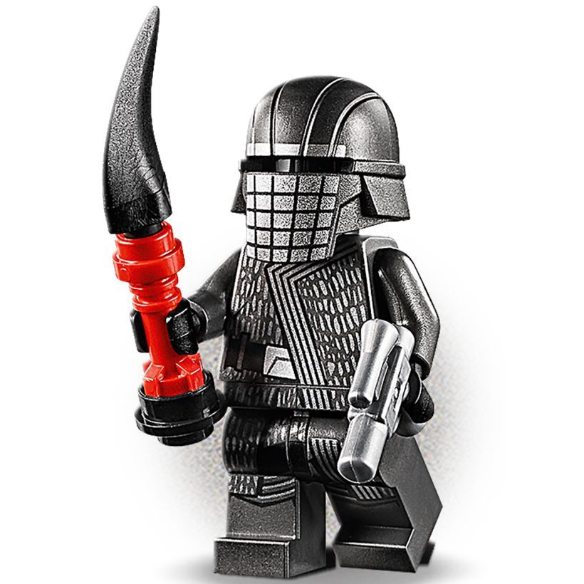 Display of LEGO Star Wars Knight of Ren (Vicrul) with weapons