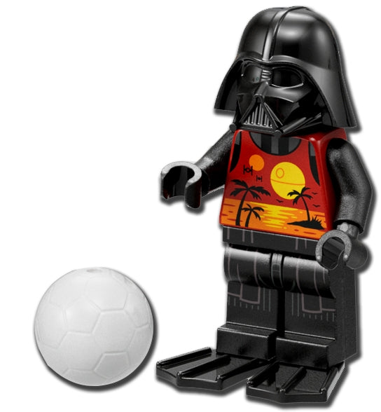 This LEGO minifigure is called, Darth Vader, Summer Outfit *Includes ball from 75340. It's minifig ID is sw1239.