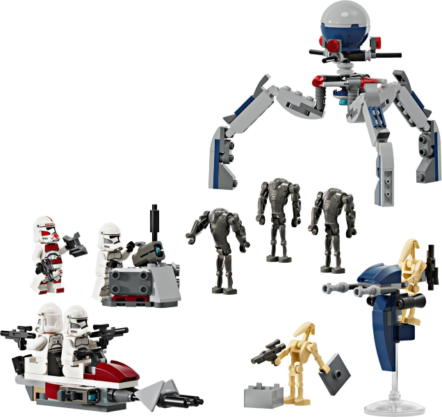 Collection of toy figures and robots on a white background
