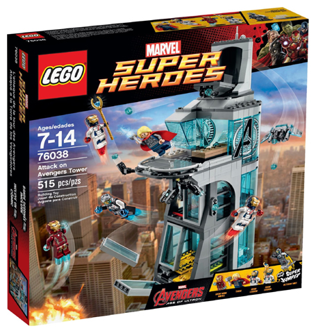 Box art for LEGO Super Heroes Attack on Avengers Tower 76038