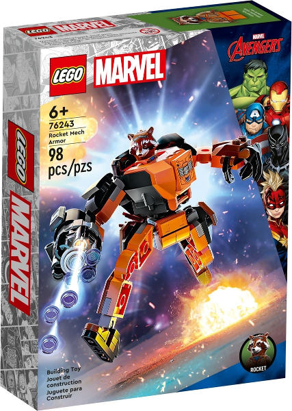 Box art for LEGO Super Heroes Rocket Mech Armor 76243