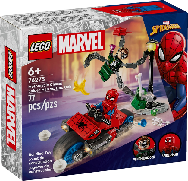Box art for LEGO Super Heroes Motorcycle Chase: Spider-Man vs. Doc Ock 76275