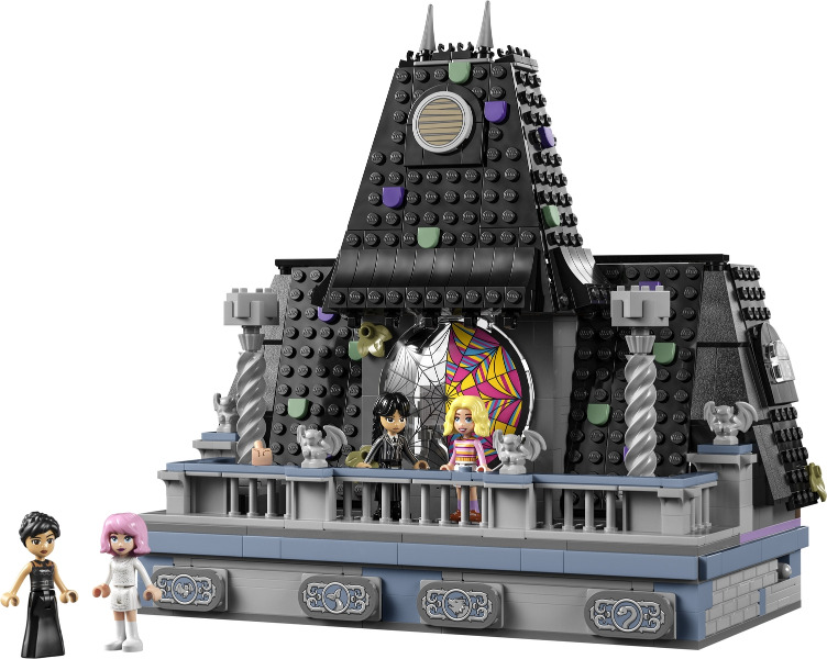 Toy castle with characters on a white background