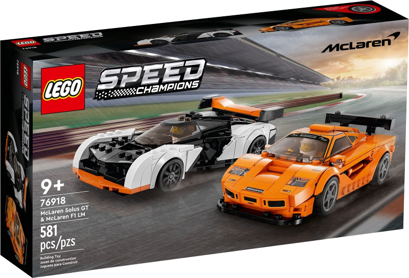 Box art for LEGO SPEED CHAMPIONS McLaren Solus GT & McLaren F1 LM 76918