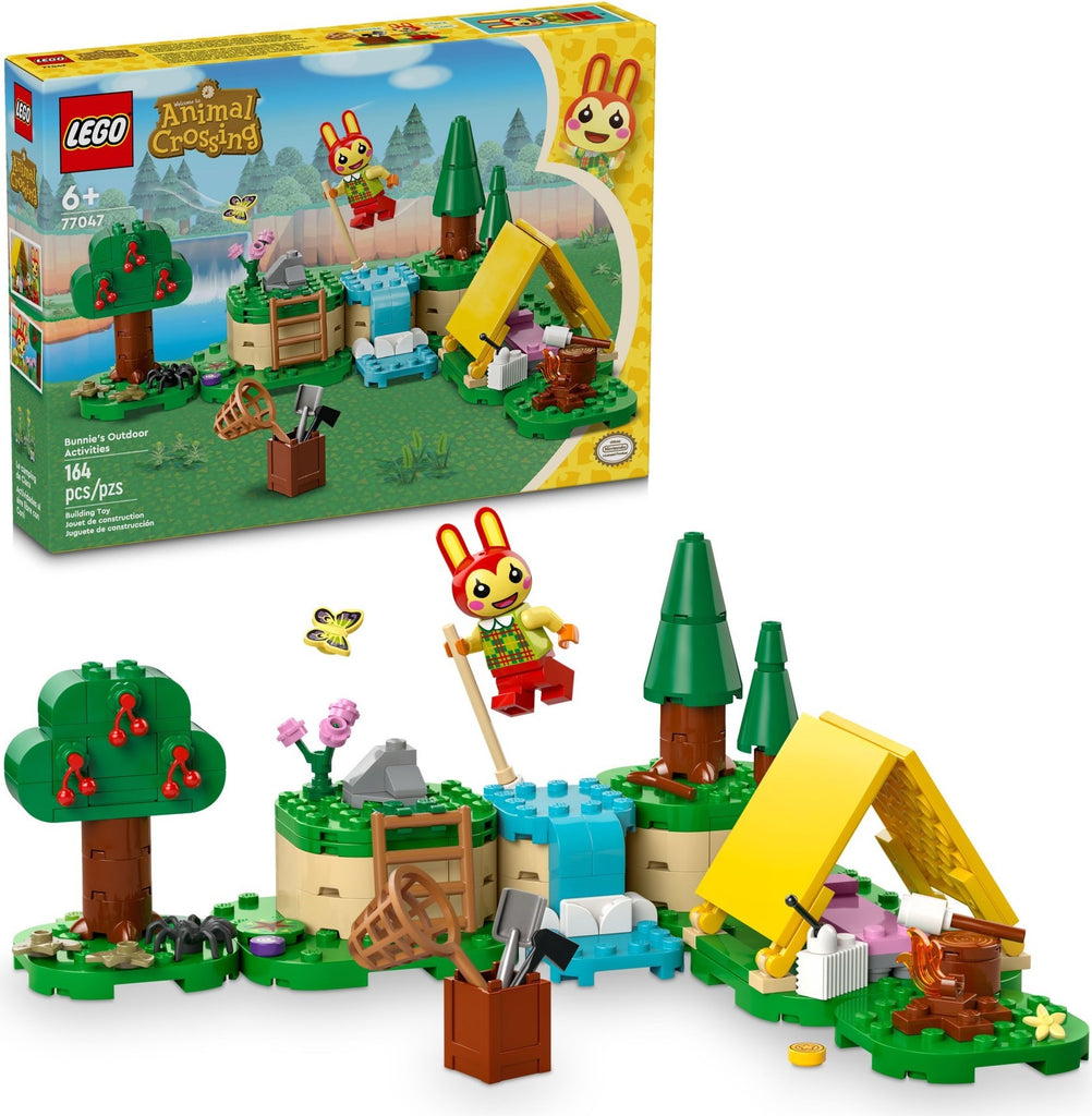 Box art and display for LEGO Animal Crossing Bunnie's Outdoor Activities 77047