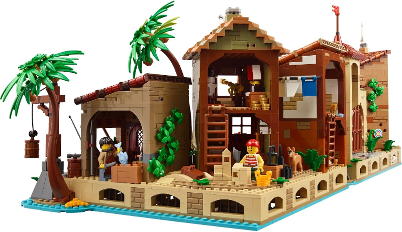 Toy building set with characters and accessories on a white background